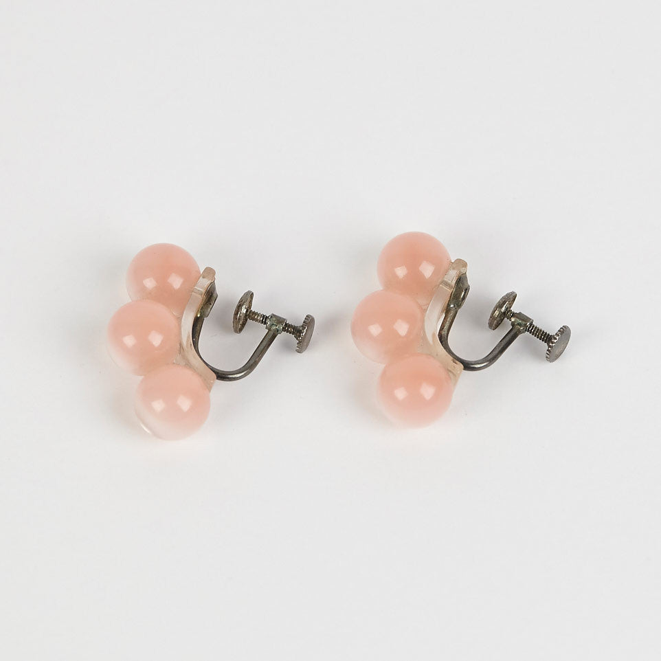 vintage mid century lucite pale pink pearl earrings